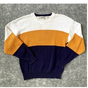 Retro sweater knit Varsity Savile Row white orange blue mens XL Y2K College VTG